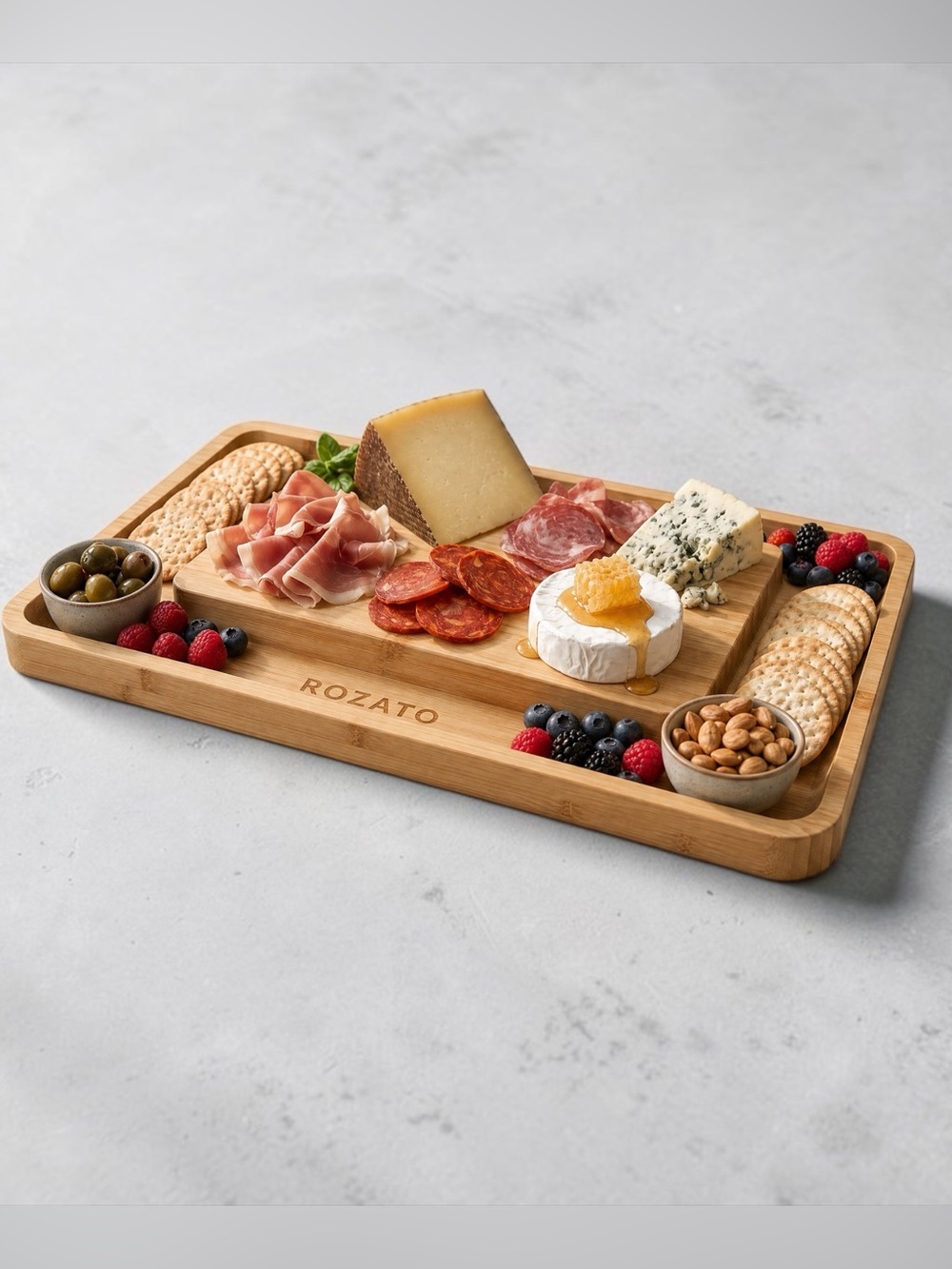 ROZATO Bamboo Charcuterie Board Serving Tray Cutting Board Double Sided